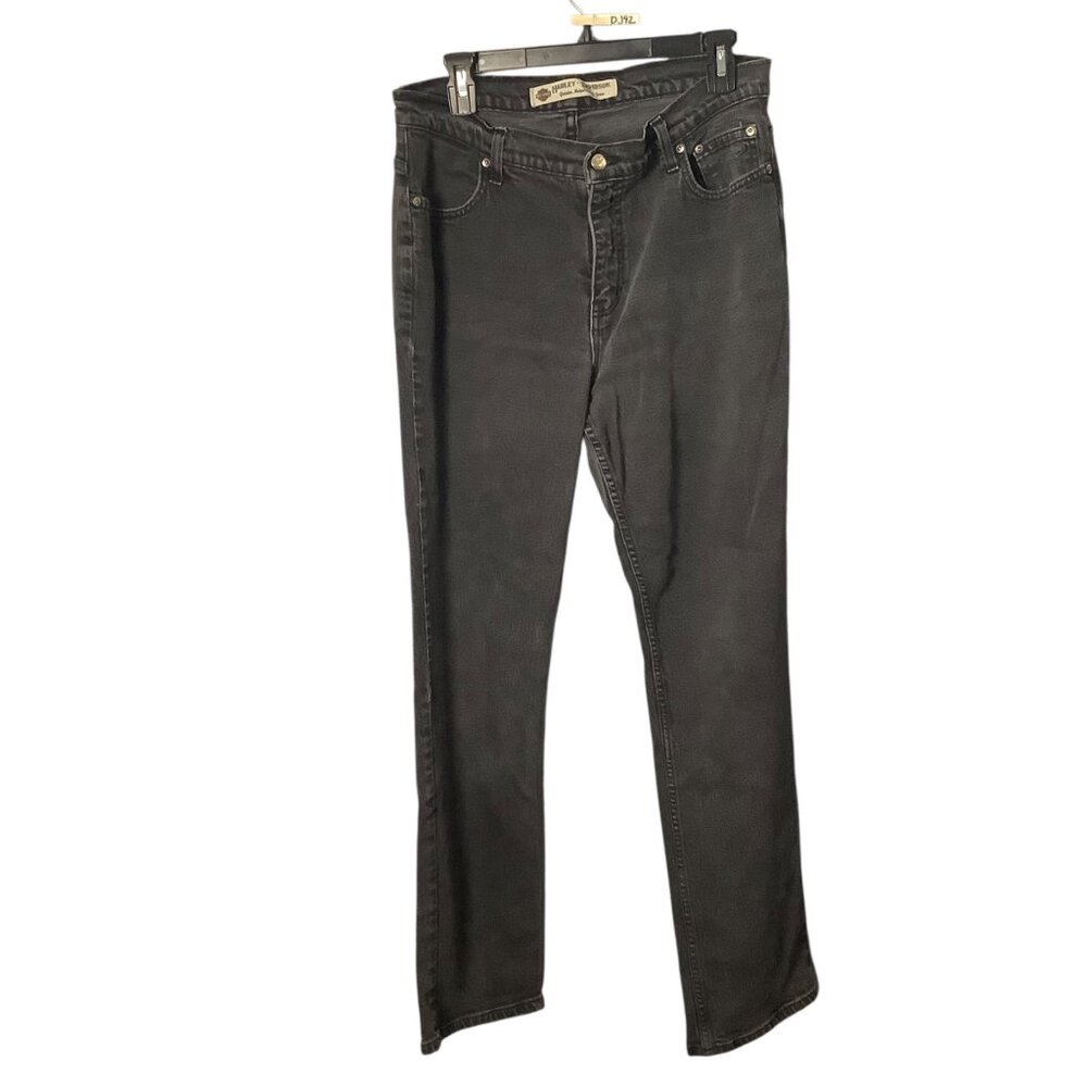 Harley-Davidson Womens Black‎ Straight Leg Jeans 14L Cotton Blend Made In Canada